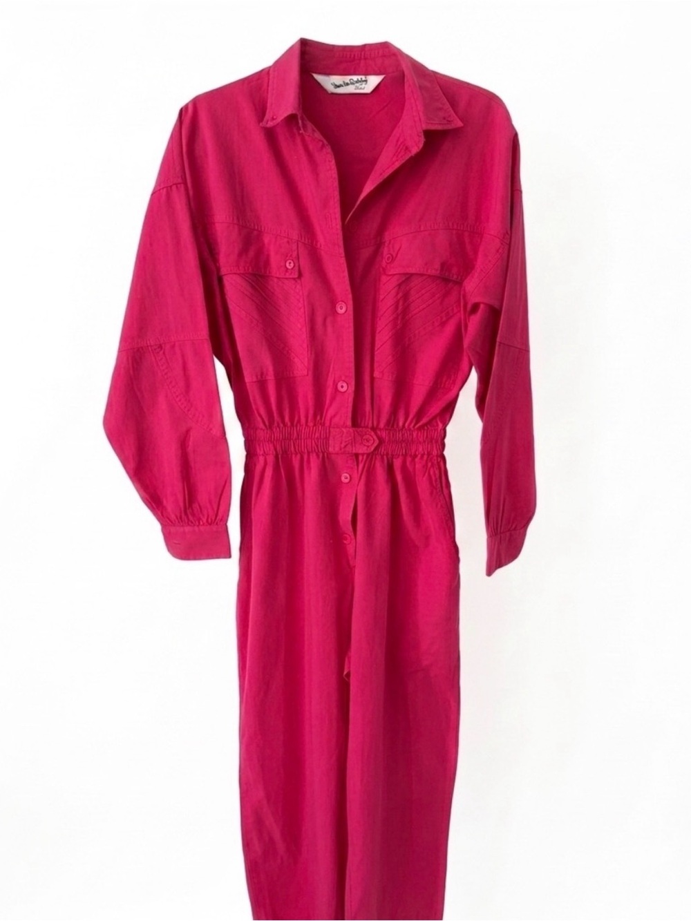 DVF Vintage Bright Pink Button-Front Jumpsuit